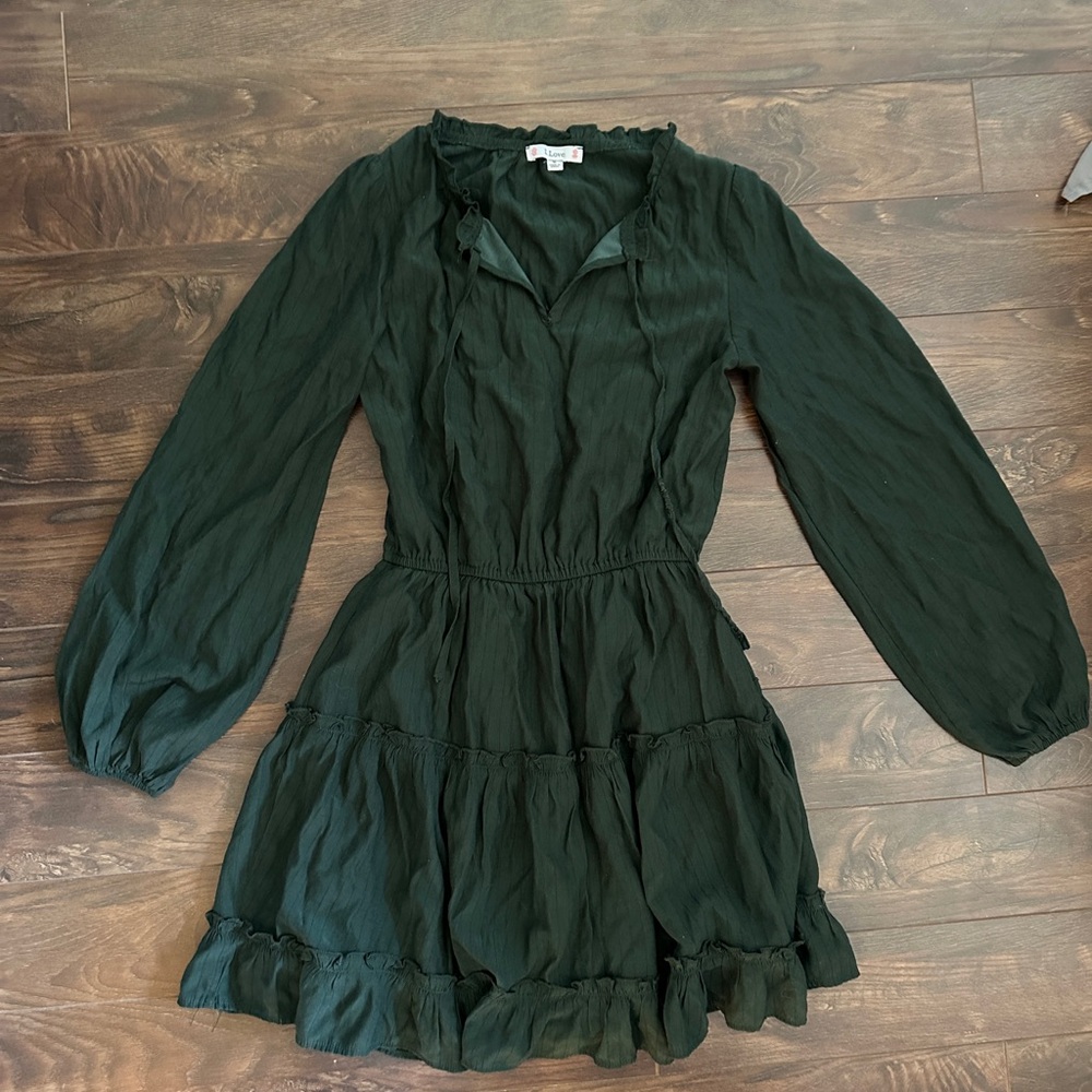 Love Dark Green Long Sleeve Dress